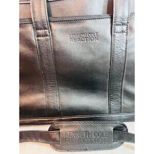 Kenneth Cole Reaction Black Leather Laptop Briefcase Bag Handles Shoulder Strap